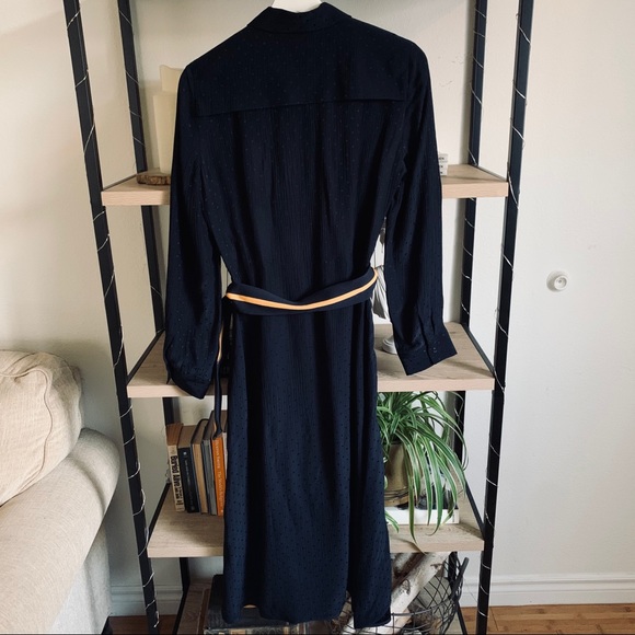 SOLD. Sandro Contrast Belt Woven Long Sleeve Dress - Picture 8 of 8